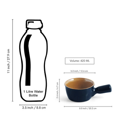 ExclusiveLane 'Mariana Blues' Ceramic Serving/Snack Bowls (420 ML, Microwave Safe, Hand Glazed)