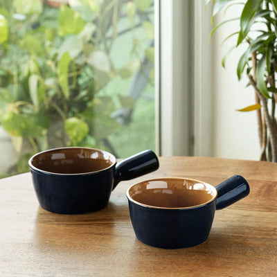 ExclusiveLane 'Mariana Blues' Ceramic Serving/Snack Bowls (Set of 2, 420 ML, Microwave Safe, Hand Glazed)