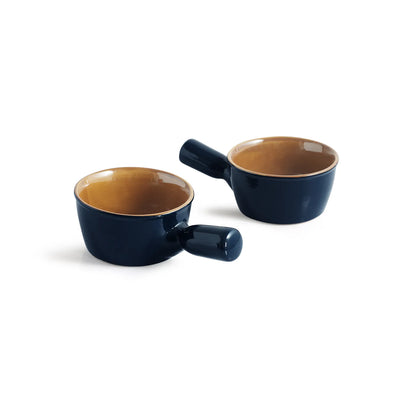 ExclusiveLane 'Mariana Blues' Ceramic Serving/Snack Bowls (Set of 2, 420 ML, Microwave Safe, Hand Glazed)