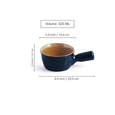 ExclusiveLane 'Mariana Blues' Ceramic Serving/Snack Bowls (Set of 2, 420 ML, Microwave Safe, Hand Glazed)