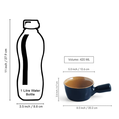 ExclusiveLane 'Mariana Blues' Ceramic Serving/Snack Bowls (Set of 2, 420 ML, Microwave Safe, Hand Glazed)