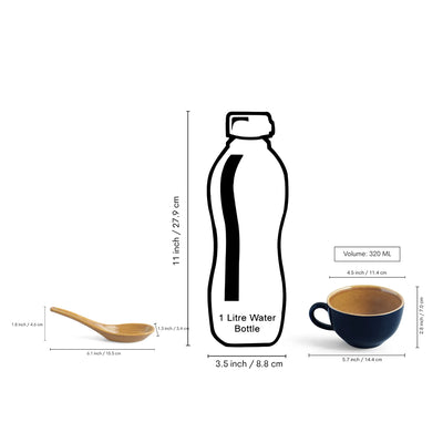 ExclusiveLane 'Mariana Blues' Ceramic Soup Bowls With Spoons (Set of 4, 320 ML, Microwave Safe, Hand Glazed)