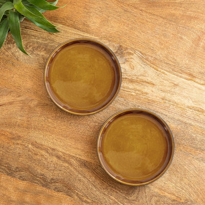 ExclusiveLane 'Mariana Blues' Ceramic Side/Quarter Plates (Set of 2, Microwave Safe, Hand Glazed)