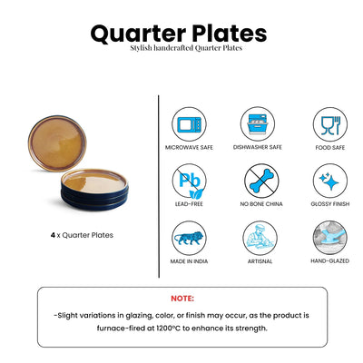 ExclusiveLane 'Mariana Blues' Ceramic Side/Quarter Plates (Set of 4, Microwave Safe, Hand Glazed)