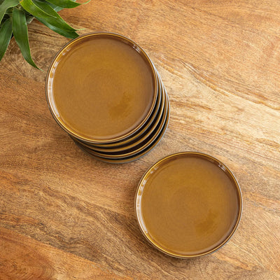 ExclusiveLane 'Midnight Glaze' Ceramic Side/Quarter Plates (Set of 6, Microwave Safe, Hand Glazed)