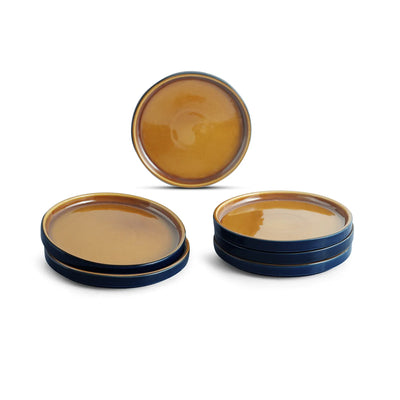 ExclusiveLane 'Midnight Glaze' Ceramic Side/Quarter Plates (Set of 6, Microwave Safe, Hand Glazed)
