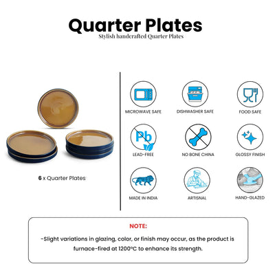 ExclusiveLane 'Midnight Glaze' Ceramic Side/Quarter Plates (Set of 6, Microwave Safe, Hand Glazed)