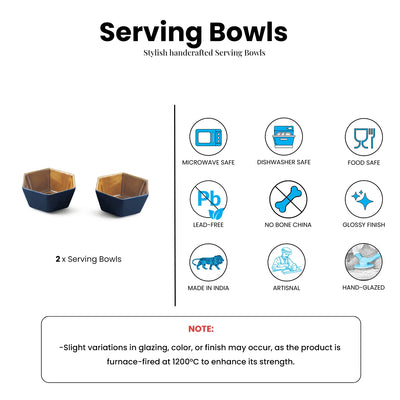 ExclusiveLane 'Mariana Blues' Ceramic Serving/Snack Bowls (Set Of 2, 420 ML, Microwave Safe, Hand Glazed)