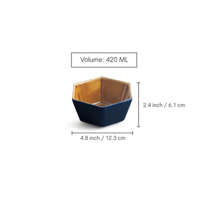 ExclusiveLane 'Mariana Blues' Ceramic Serving/Snack Bowls (Set Of 2, 420 ML, Microwave Safe, Hand Glazed)