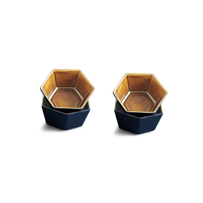 ExclusiveLane 'Mariana Blues' Ceramic Serving/Snack Bowls (Set Of 4, 420 ML, Microwave Safe, Hand Glazed)
