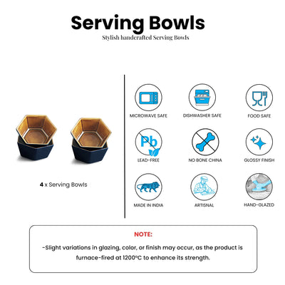 ExclusiveLane 'Mariana Blues' Ceramic Serving/Snack Bowls (Set Of 4, 420 ML, Microwave Safe, Hand Glazed)