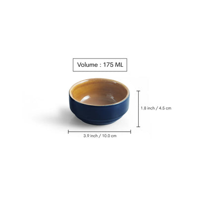 ExclusiveLane 'Mariana Blues' Ceramic Dinner Bowls/Katoris (Set Of 4, 175 ML, Microwave Safe, Hand Glazed)