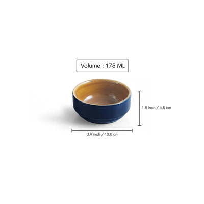 ExclusiveLane 'Mariana Blues' Ceramic Dinner Bowls/Katoris (Set Of 6, 175 ML, Microwave Safe, Hand Glazed)