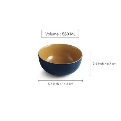 ExclusiveLane 'Mariana Blues' Ceramic Serving/Snack Bowls (Set Of 2, 550 ML, Microwave Safe, Hand Glazed)