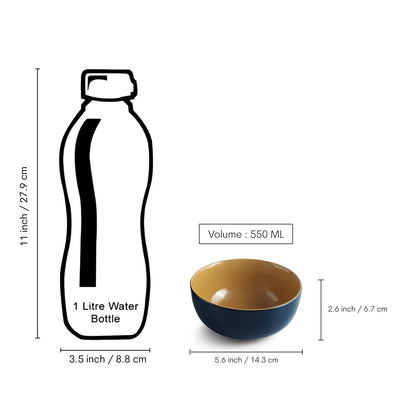 ExclusiveLane 'Mariana Blues' Ceramic Serving/Snack Bowls (Set Of 2, 550 ML, Microwave Safe, Hand Glazed)