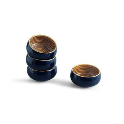 ExclusiveLane 'Mariana Blues' Ceramic Dinner Bowls/Katoris (Set Of 4, 140 ML, Microwave Safe, Hand Glazed)