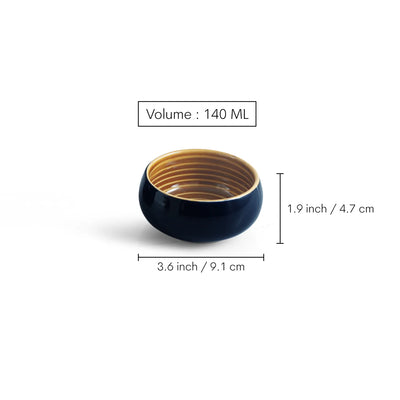 ExclusiveLane 'Mariana Blues' Ceramic Dinner Bowls/Katoris (Set Of 4, 140 ML, Microwave Safe, Hand Glazed)