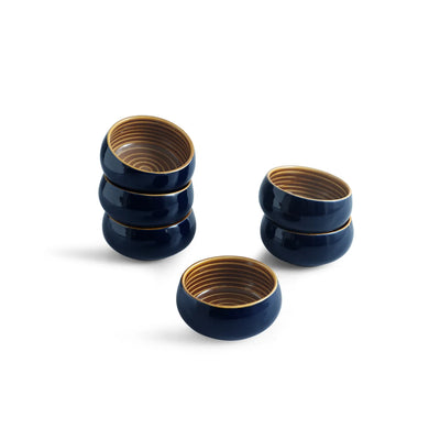 ExclusiveLane 'Mariana Blues' Ceramic Dinner Bowls/Katoris (Set Of 6, 140 ML, Microwave Safe, Hand Glazed)