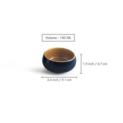 ExclusiveLane 'Mariana Blues' Ceramic Dinner Bowls/Katoris (Set Of 6, 140 ML, Microwave Safe, Hand Glazed)