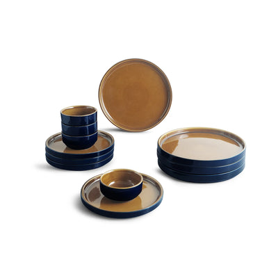 ExclusiveLane 'Mariana Blues' Ceramic Dinner Set (12 Pieces- 4 Dinner Plates, 4 Side/Quarter Plates & 4 Katoris, Serving for 4, Microwave Safe, Hand Glazed)