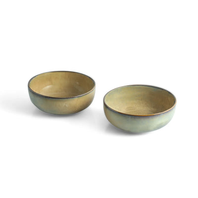 ExclusiveLane 'Wheat Serenity' Porcelain Serving/Snack Bowls (Set Of 2, 650 ML, Microwave Safe, Hand Glazed)