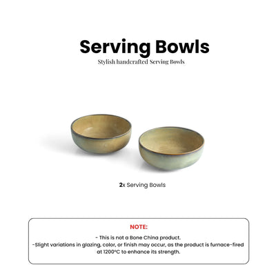 ExclusiveLane 'Wheat Serenity' Porcelain Serving/Snack Bowls (Set Of 2, 650 ML, Microwave Safe, Hand Glazed)
