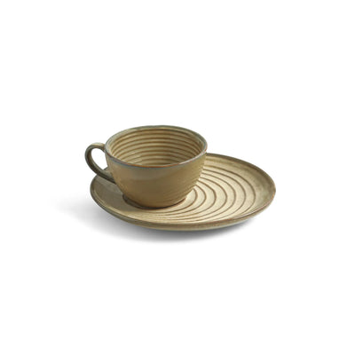 ExclusiveLane 'Wheat Serenity' Porcelain Cappuccino Coffee Cups & Saucers (220 ML, Microwave Safe, Hand Glazed)