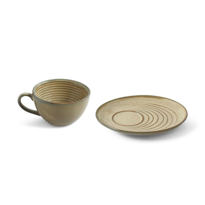 ExclusiveLane 'Wheat Serenity' Porcelain Cappuccino Coffee Cups & Saucers (220 ML, Microwave Safe, Hand Glazed)
