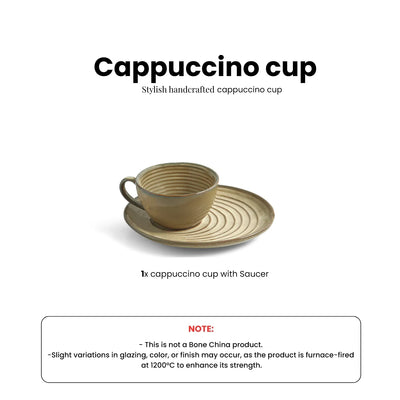 ExclusiveLane 'Wheat Serenity' Porcelain Cappuccino Coffee Cups & Saucers (220 ML, Microwave Safe, Hand Glazed)