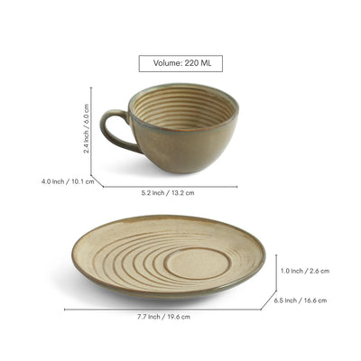 ExclusiveLane 'Wheat Serenity' Porcelain Cappuccino Coffee Cups & Saucers (220 ML, Microwave Safe, Hand Glazed)