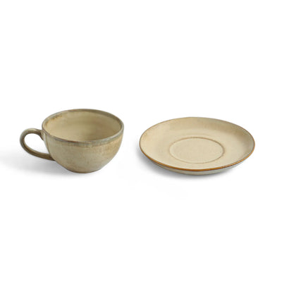 ExclusiveLane 'Wheat Serenity' Porcelain Cups & Saucers For Coffee & Tea (Set of 6, 200 ML, Microwave Safe, Hand Glazed)