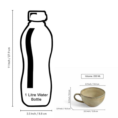 ExclusiveLane 'Wheat Serenity' Porcelain Cups & Saucers For Coffee & Tea (Set of 6, 200 ML, Microwave Safe, Hand Glazed)