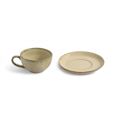 ExclusiveLane 'Wheat Serenity' Porcelain Cups & Saucers For Coffee & Tea (Set of 2, 200 ML, Microwave Safe, Hand Glazed)