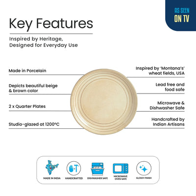 ExclusiveLane 'Wheat Serenity' Porcelain Quarter Plates (Set of 2, Microwave Safe, Hand Glazed)