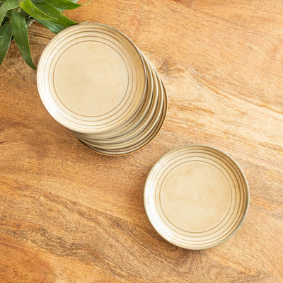 ExclusiveLane 'Wheat Serenity' Porcelain Quarter Plates (Set of 6, Microwave Safe, Hand Glazed)
