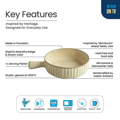 ExclusiveLane 'Cream Dawn Porcelain Serving/Snack Bowls (740 ML, Microwave Safe, Hand Glazed)
