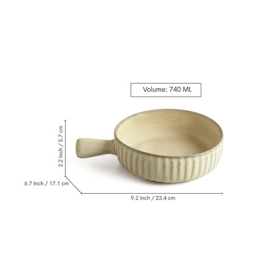 ExclusiveLane 'Cream Dawn Porcelain Serving/Snack Bowls (740 ML, Microwave Safe, Hand Glazed)
