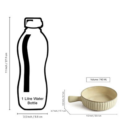 ExclusiveLane 'Cream Dawn Porcelain Serving/Snack Bowls (740 ML, Microwave Safe, Hand Glazed)
