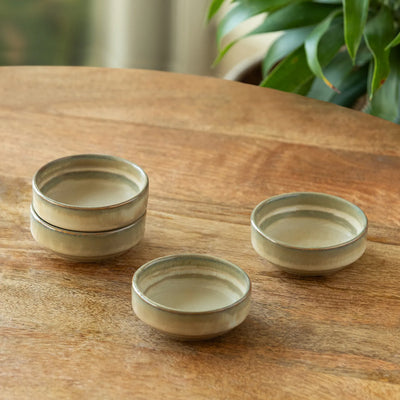 ExclusiveLane 'Wheat Serenity' Ceramic Chutney & Pickle Bowls (Set Of 4, 50 ML, Microwave Safe, Hand Glazed)