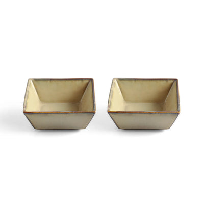 ExclusiveLane 'Wheat Serenity' Porcelain Serving/Snack Bowls (Set Of 2, 300 ML, Microwave Safe, Hand Glazed)