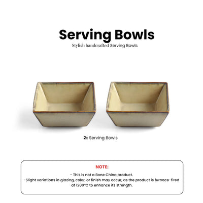 ExclusiveLane 'Wheat Serenity' Porcelain Serving/Snack Bowls (Set Of 2, 300 ML, Microwave Safe, Hand Glazed)