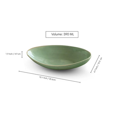 ExclusiveLane 'Sage Serenity' Porcelain Serving Platters (Set of 2, 390 ML, Microwave Safe, Hand Glazed)