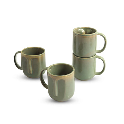 ExclusiveLane 'Sage Serenity' Porcelain Tea & Coffee Mugs (Set of 4, 380 , Microwave Safe, Hand Glazed)