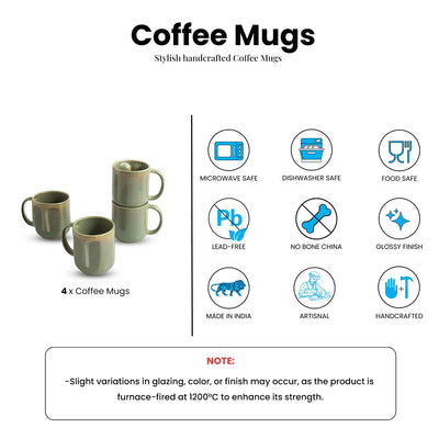 ExclusiveLane 'Sage Serenity' Porcelain Tea & Coffee Mugs (Set of 4, 380 , Microwave Safe, Hand Glazed)