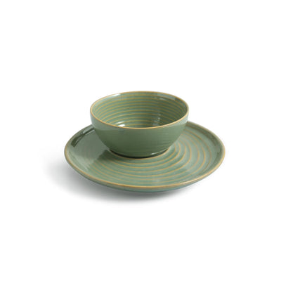 ExclusiveLane 'Sage Serenity' Porcelain Cappuccino Coffee Cup & Saucer (280 ML, Microwave Safe, Hand Glazed)