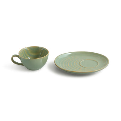 ExclusiveLane 'Sage Serenity' Porcelain Cappuccino Coffee Cup & Saucer (280 ML, Microwave Safe, Hand Glazed)