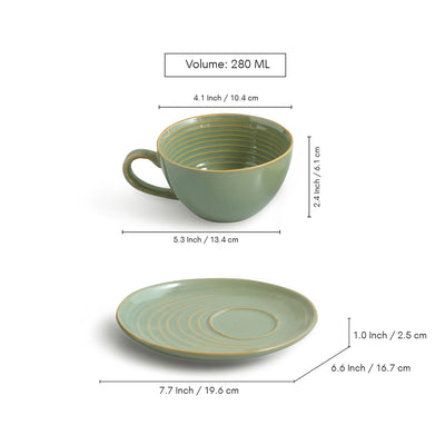 ExclusiveLane 'Sage Serenity' Porcelain Cappuccino Coffee Cup & Saucer (280 ML, Microwave Safe, Hand Glazed)