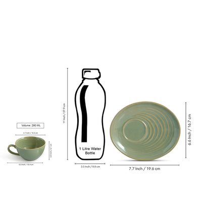 ExclusiveLane 'Sage Serenity' Porcelain Cappuccino Coffee Cup & Saucer (280 ML, Microwave Safe, Hand Glazed)