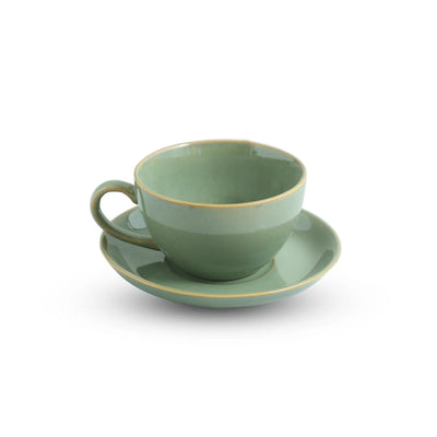 ExclusiveLane 'Sage Serenity' Porcelain Cappuccino Coffee Cup & Saucer (280 ML, Microwave Safe, Hand Glazed)