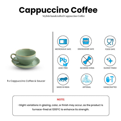 ExclusiveLane 'Sage Serenity' Porcelain Cappuccino Coffee Cup & Saucer (280 ML, Microwave Safe, Hand Glazed)
